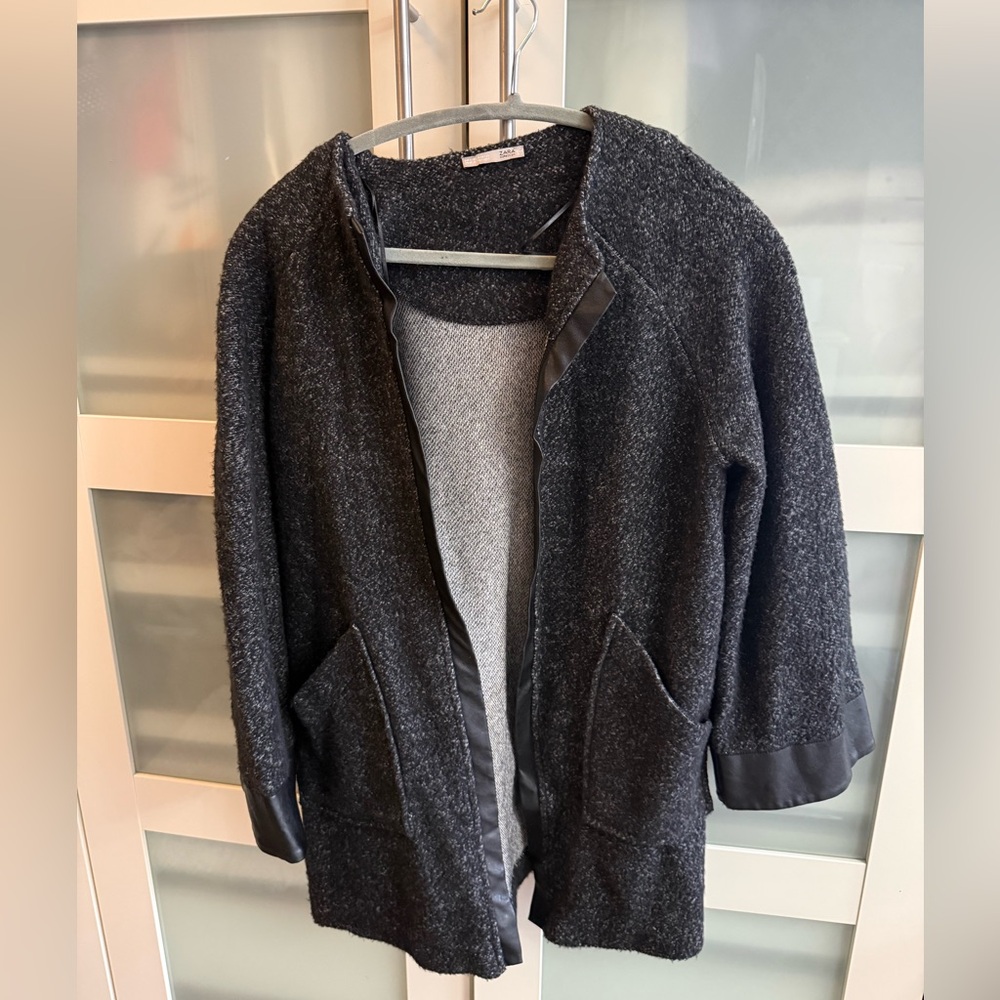 Zara Collection Black and Gray Textured Knit Coatigan